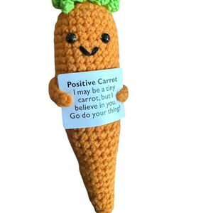 Handmade Mini Funny Positive Carrot Crochet Doll with Card